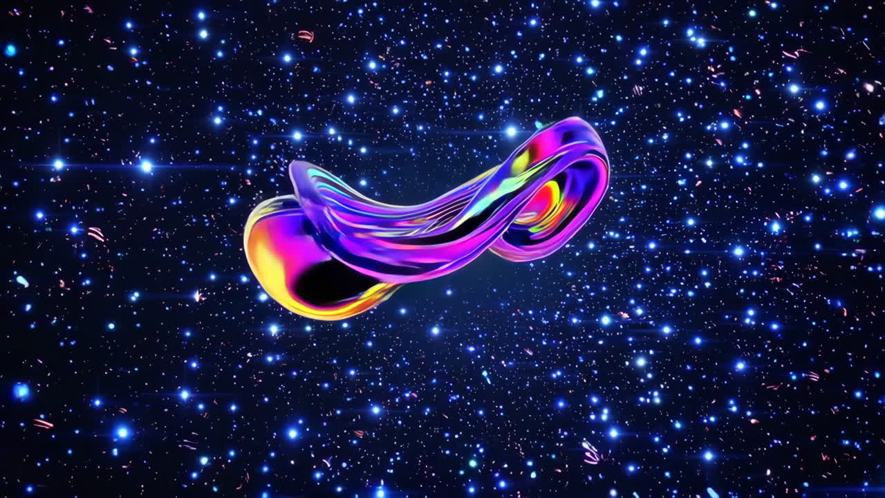 별이 가득한 은하계 배경에서 추상적인 빛나는 모양