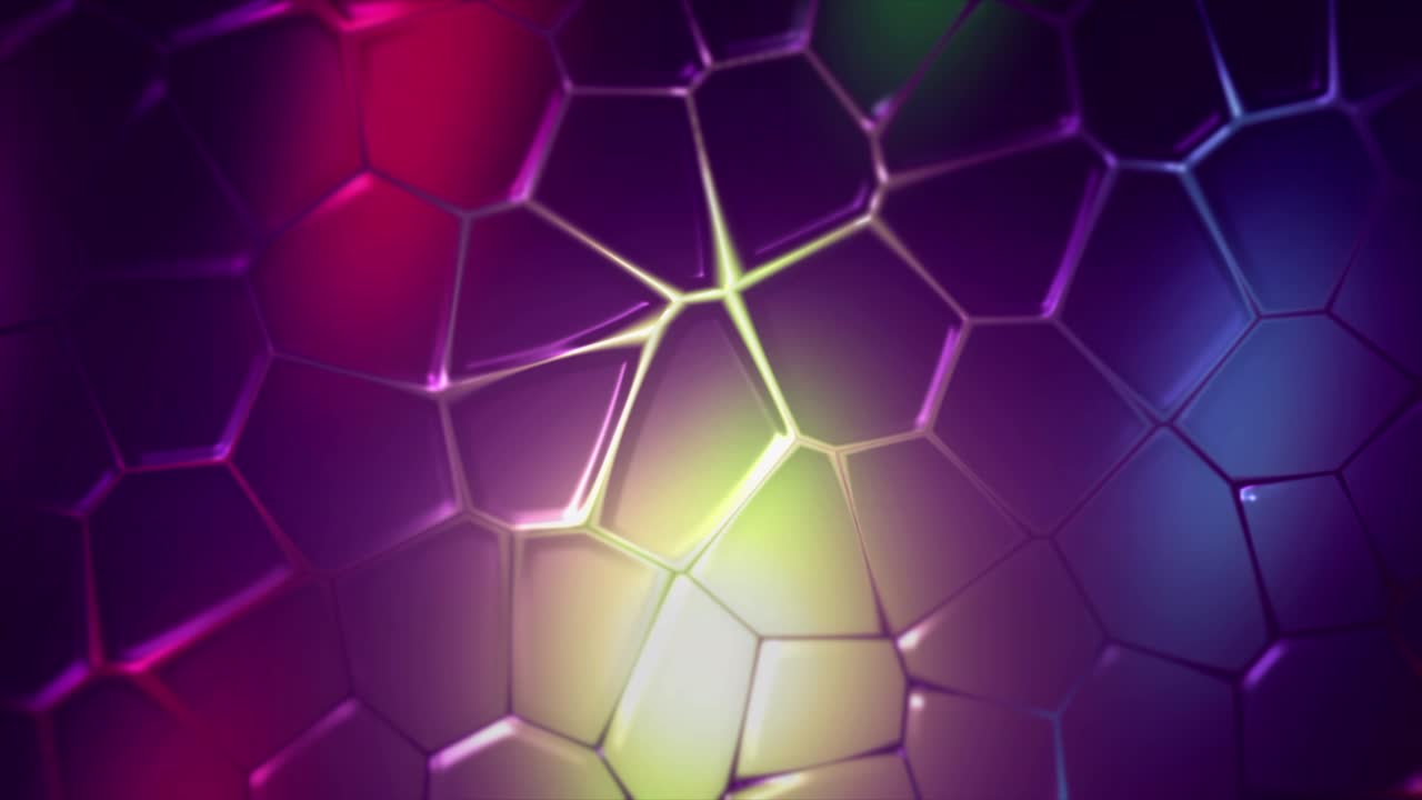 Colored mosaic background with changing polygons. Motion. Beautiful background with pattern of moving lines and bubbles