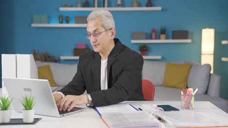 home office worker man is suffocating from hot weather.