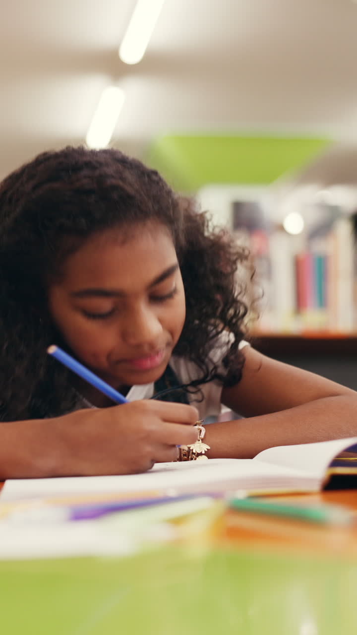 Young Girl Sleeping and Waking Up to Write in Library