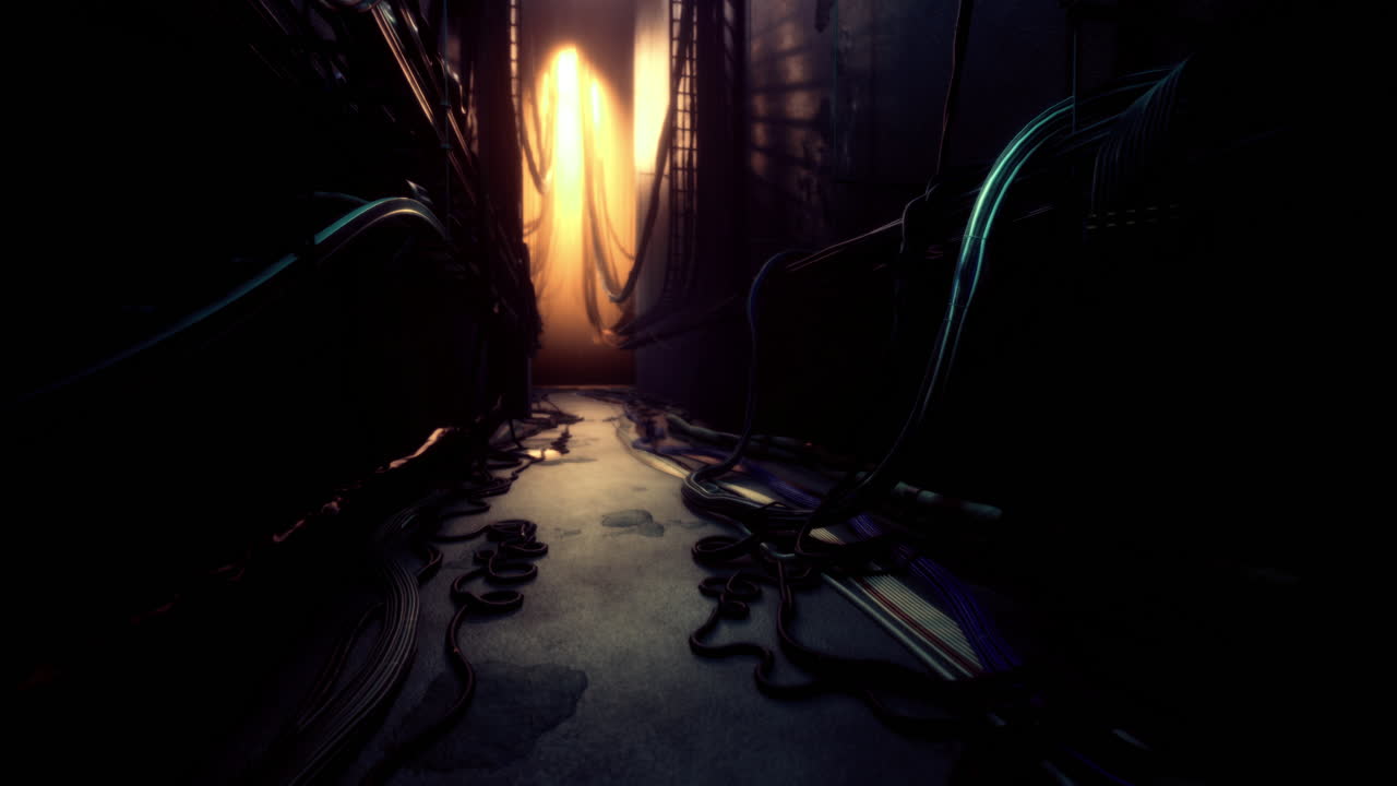 Mysterious corridor illuminated by soft light in a dark environment