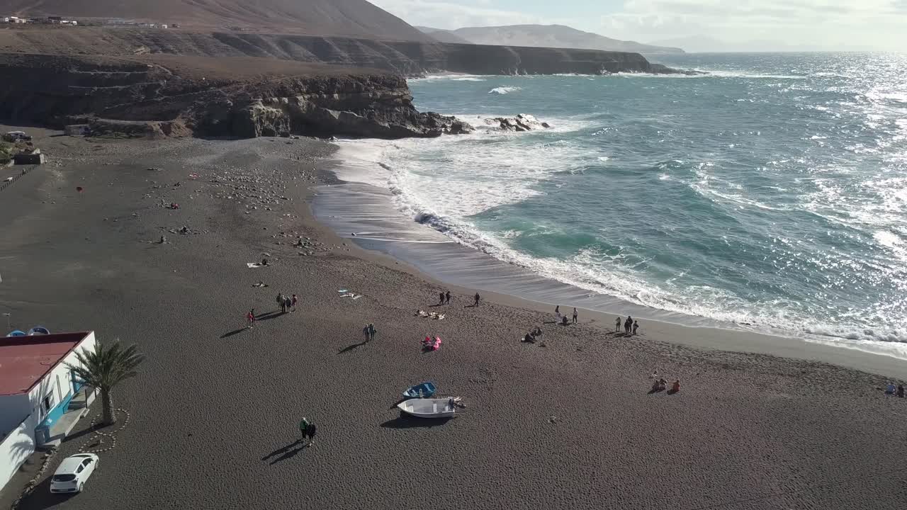 aerial view of fuerteventura island Playa de Ajuy Canary Islands spain drone fly above rock cliff scenic seascape