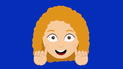 animación de bucle de la cara de una joven de dibujos animados haciendo un gesto no aprobado con sus manos