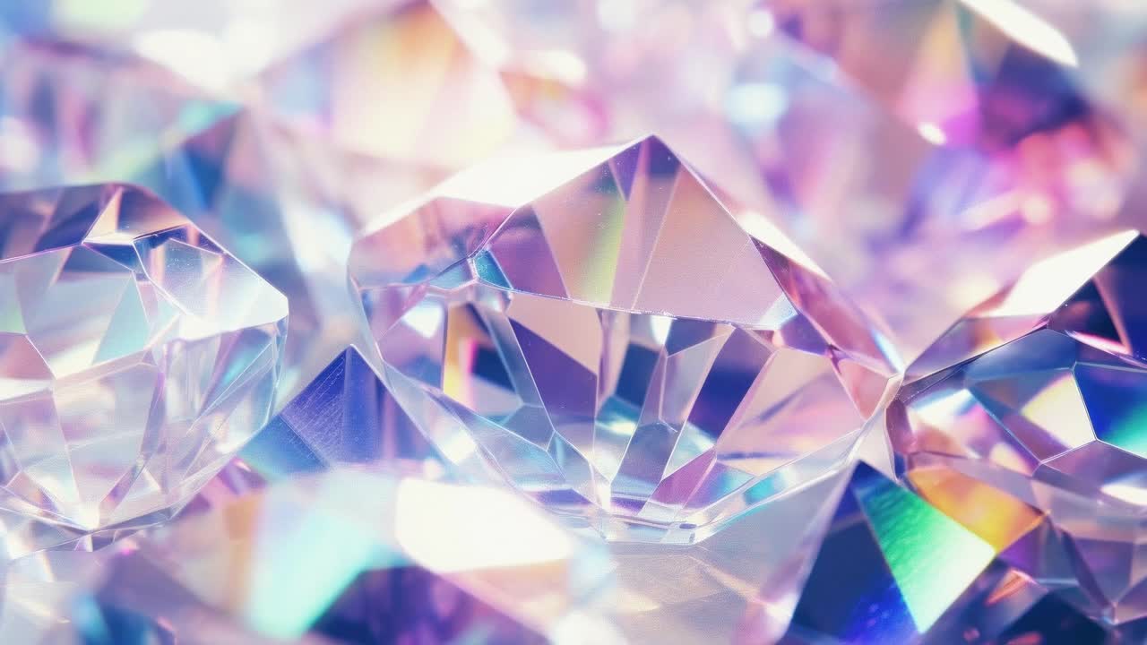 Close-up of colorful, reflective crystals with a kaleidoscopic effect, creating a mesmerizing video
