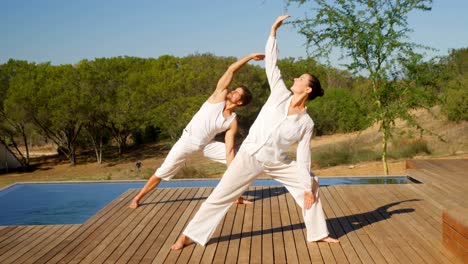 couple performing yoga at safari vacation 4k