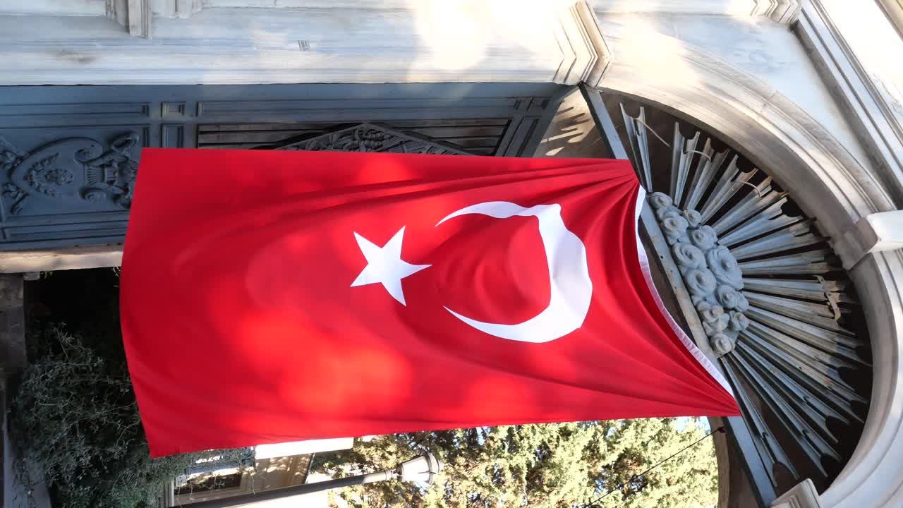 Turkish flag hanging from archway