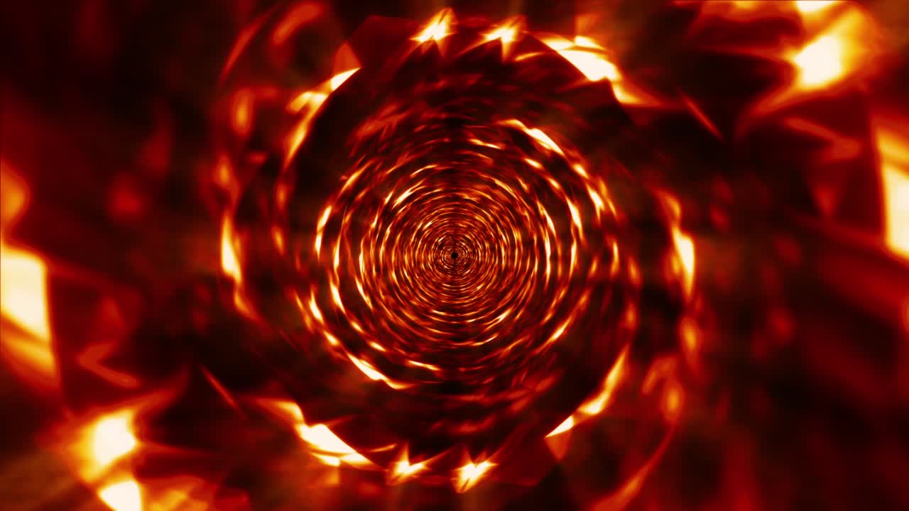 Abstract loop hypnotic shining lights glow vortex energy flows motion Background. 4K 3D rendering blazing flame swirl animation tunnel loop material, energy waves and sparkling particles. Luminous hell spiral.