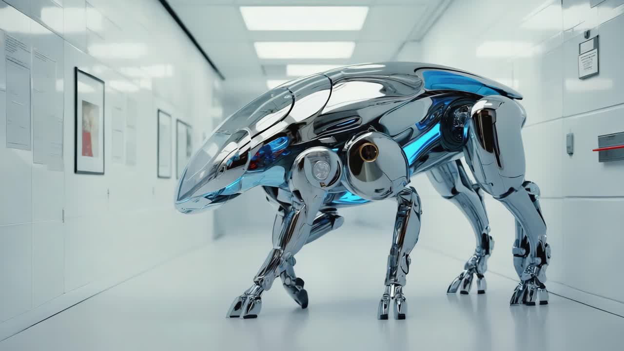 Futuristic Robot in a Modern Hallway