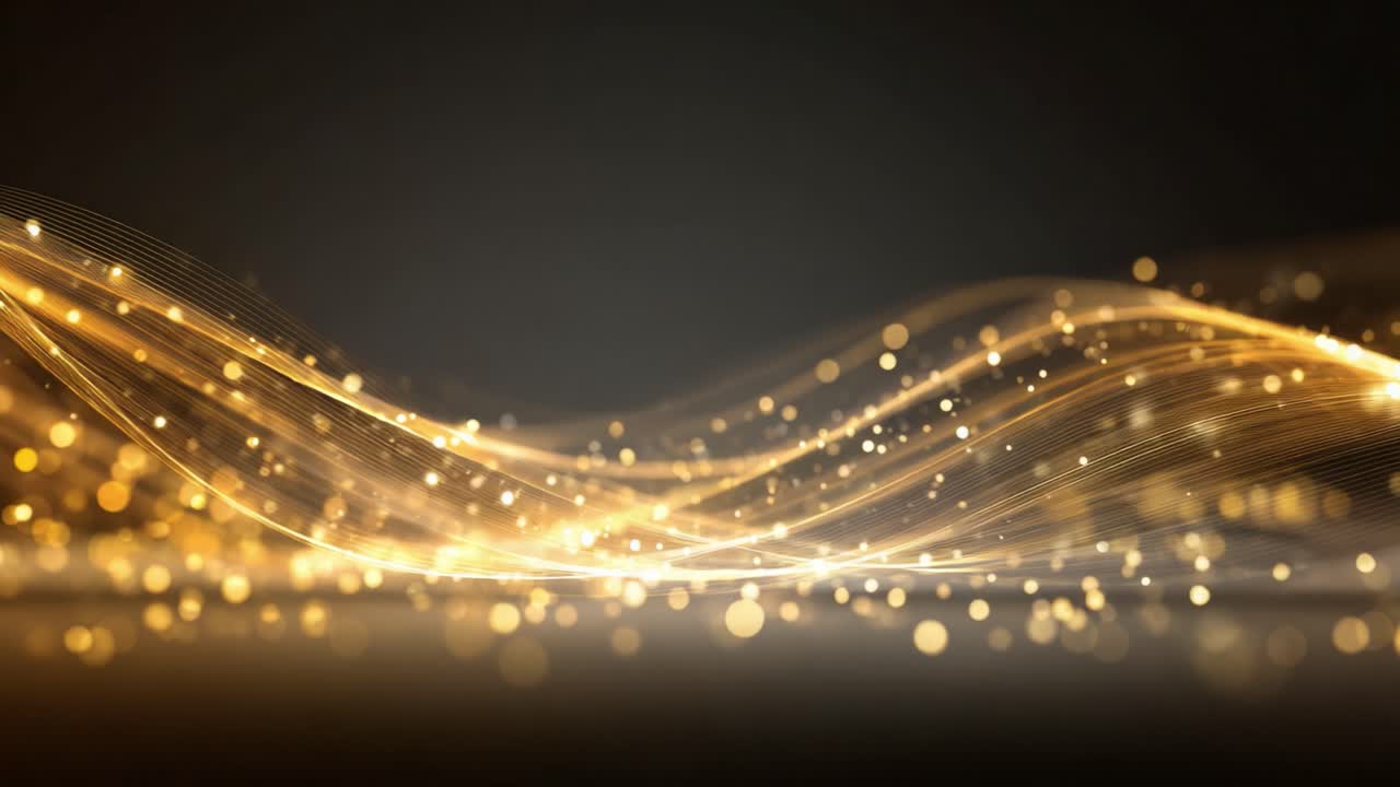 A Captivating Sequence of Golden Light Waves Dancing Elegantly Against a Dark Background, Creating an Enchanting Visual Experience of Radiance and Motion