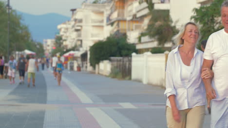 couple having enjoyable walk on summer resort