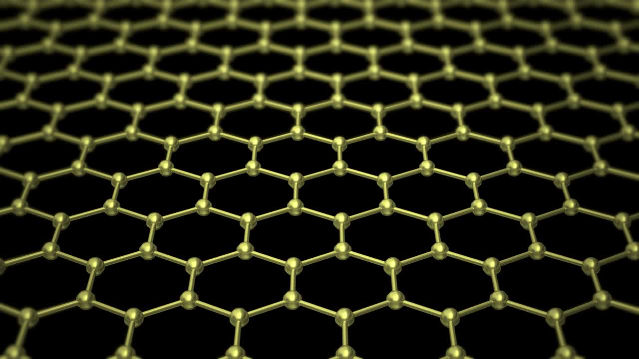 nanoestructura del átomo de grafeno animación en bucle. nanotubo en forma de panal. concepto nanotecnología y ciencias animación 3d