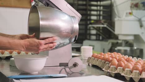 confectioner preparing dough in mixer