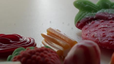 Close-up-and-panning-movement-of-some-jellies-on-a-table-in-studio-enviroment-at-home