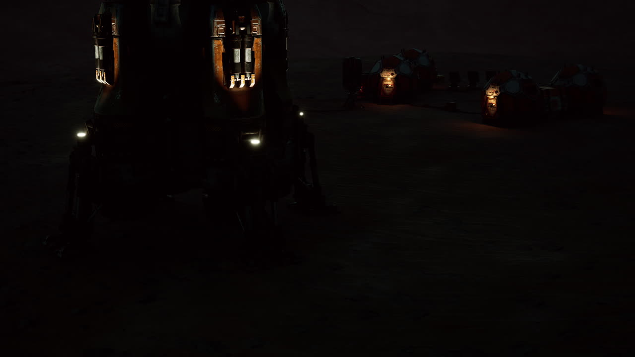 Mars colony base showcases advanced habitat structures during twilight hours