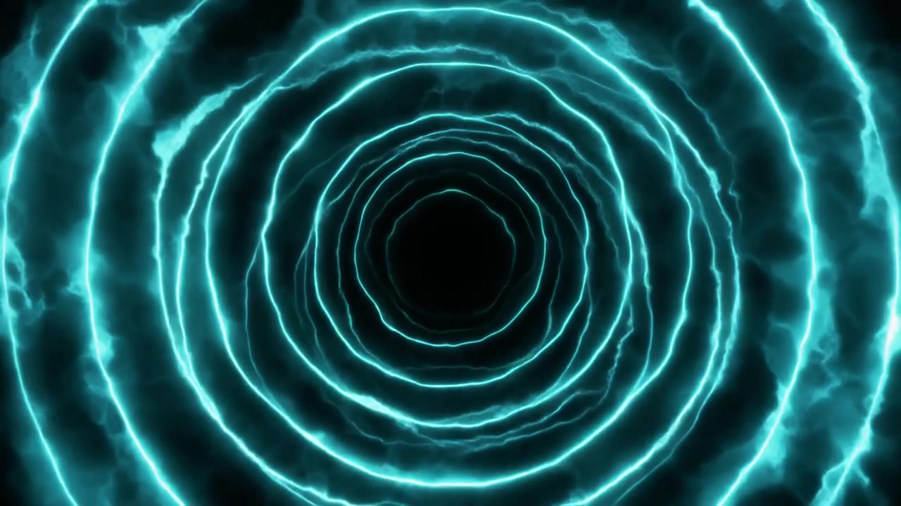 Abstract Glowing Cyan Energy Rings Pulsing in Dark Space