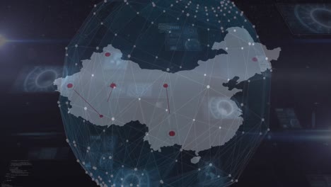 animación del globo girando sobre el mapa sobre las pantallas sobre fondo negro