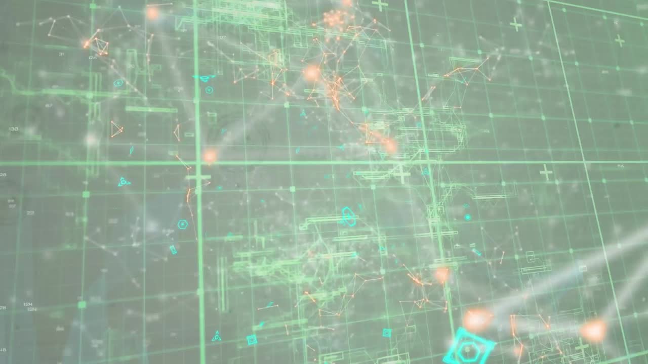 회색 바탕에 그리드 네트워크를 통해 디지털 파동과 프로파일 아이콘 네트워크의 애니메이션