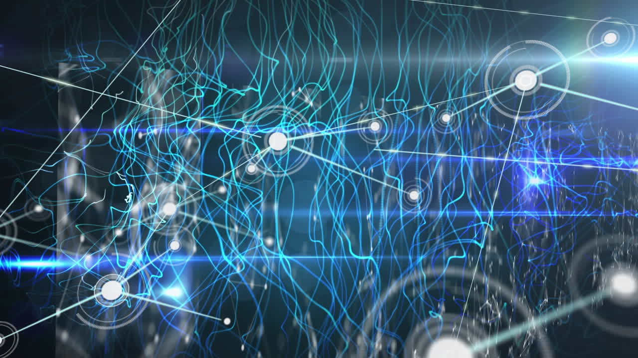 animation des verbindungsnetzes und der datenverarbeitung auf blauem hintergrund
