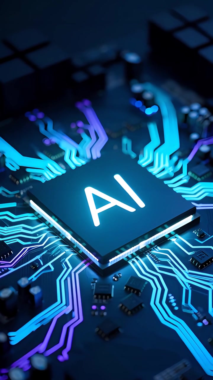 Futuristic AI Chip Motherboard Technology Background 4K