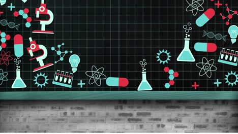 science concept icons moving against brick wall