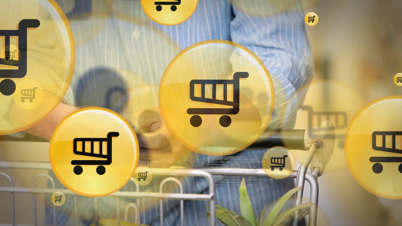 스마트 폰을 사용하여 사람 위에 디지털 아이콘의 애니메이션