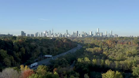 aerial view of the toronto skyline as seen from toronto's don valley