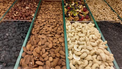 Assortment of Nuts and Dried Fruits in Bulk Display