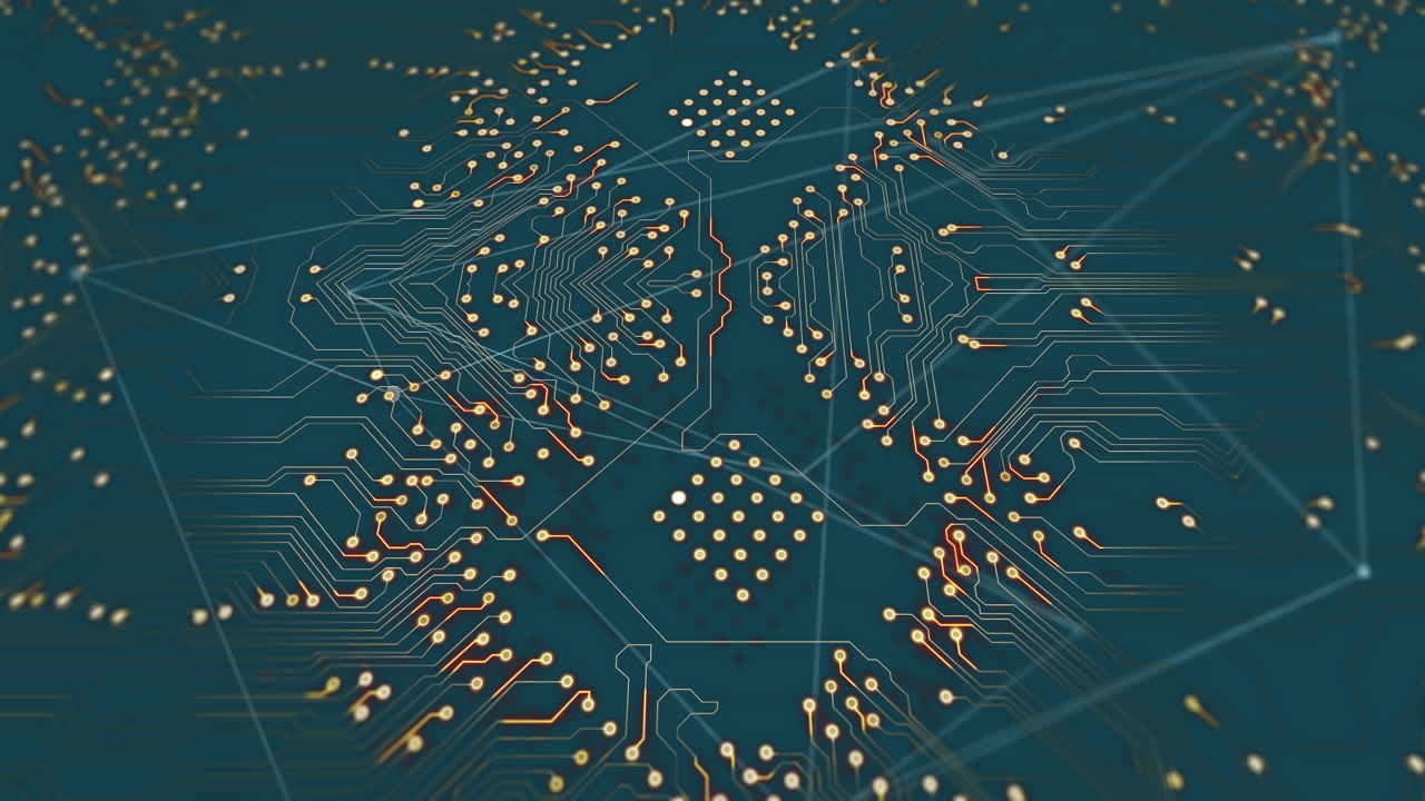 animación de la red de conexiones y el zócalo del procesador sobre fondo azul