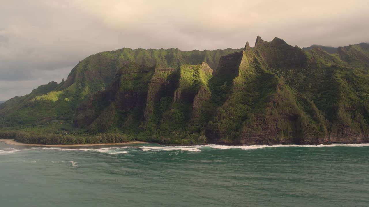 Dramatic aerial view of Napali coast , incredible place for visit on Kauai Hawaii island