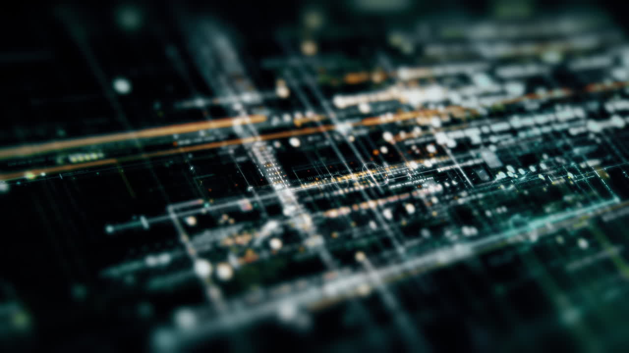 Futuristic abstract de-focus flowing data matrix, meta, metaverse, telemetry and encrypt numbers display with particles simulation in cyber space environment for head up display background-3