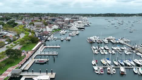 newport rhode island aerial establishing shot of marina and harbor