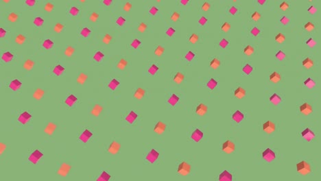 3d cuadrados rosados y naranjas fondo verde