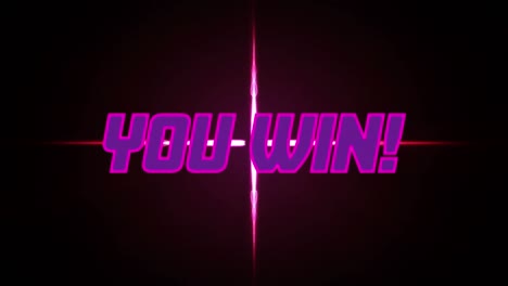 animation of you win and lights on black background