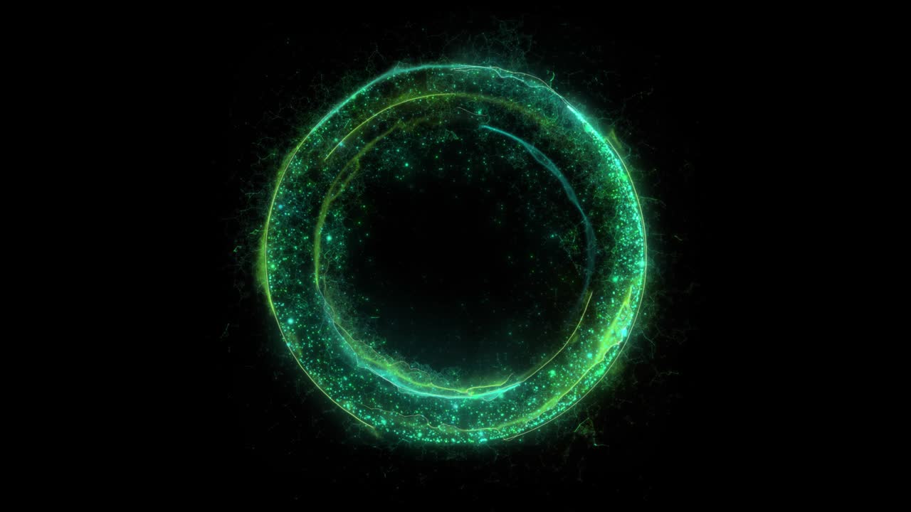 animación de un portal eléctrico redondo verde que consiste en relámpagos, energía y partículas aisladas en fondo negro con alpha luma matte vfx cg 4k. puerta espacial. ciencia ficción. futurista.