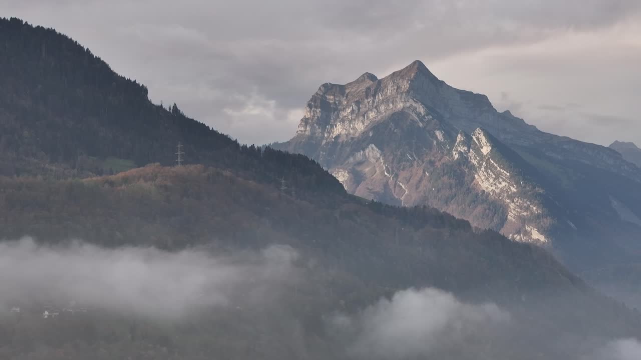 Aerial view of the majestic Rautispitz peak in the Glarus Alps, Switzerland.