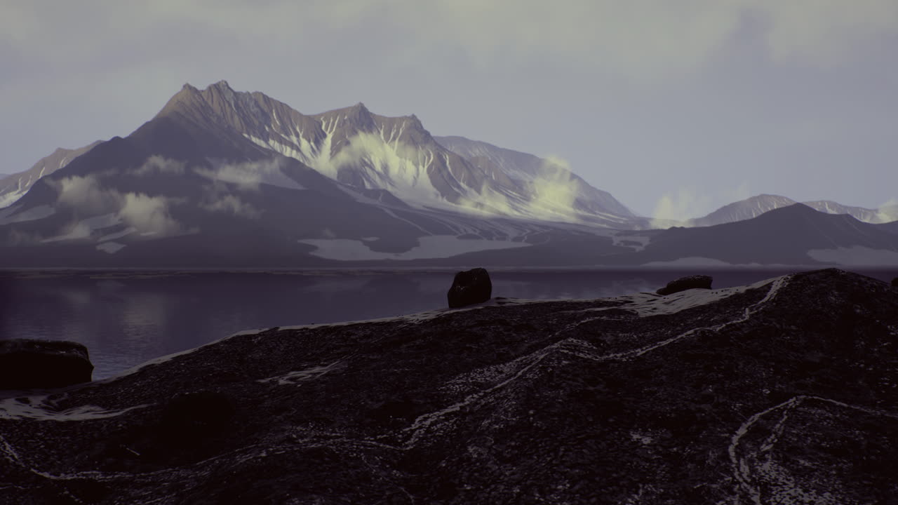 Mountain landscape with snow and lake