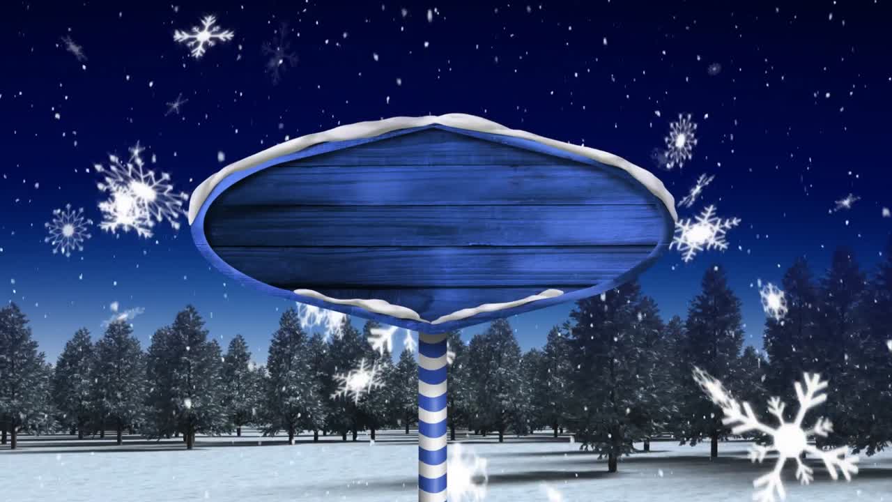 눈이 내리고 나무 표지판