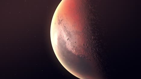 Roter-Planet-Mars-Detaillierte-Oberfläche-Mit-Sternen-Im-Hintergrund---Nahaufnahme