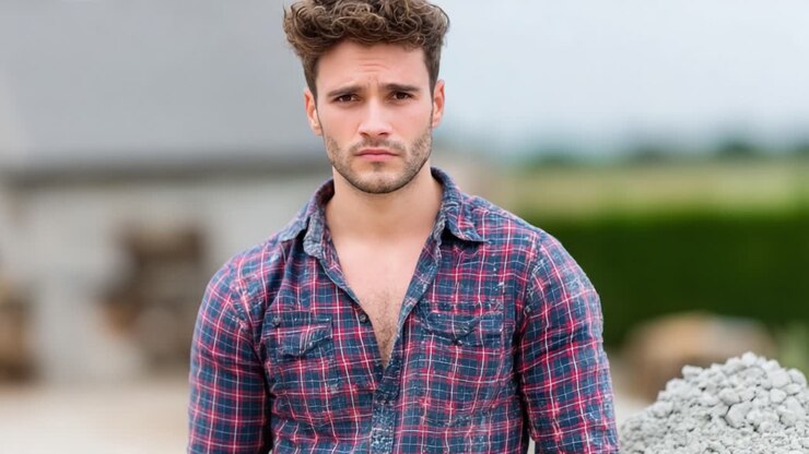 Un giovane con una camicia a quadri mostra segni visibili di stress e preoccupazione, mentre riflette sulle sfide nel suo ambiente e non è sicuro dei prossimi passi