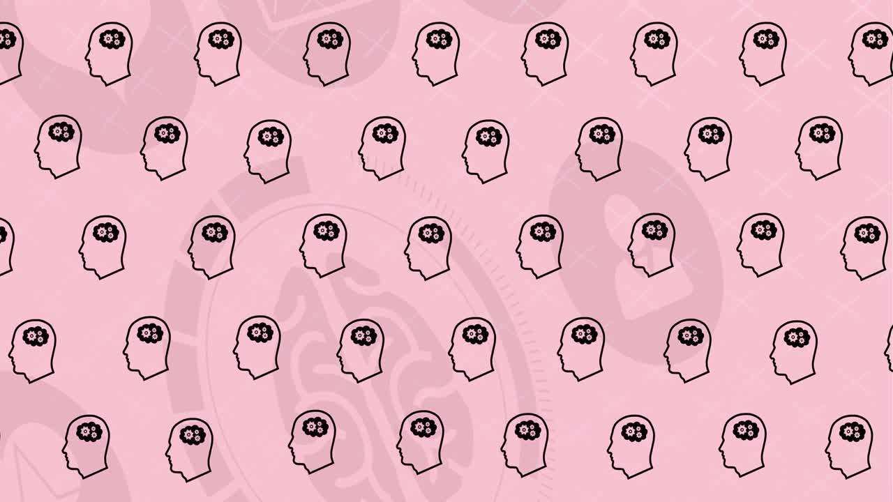 animación de la cabeza con iconos de engranajes sobre iconos médicos