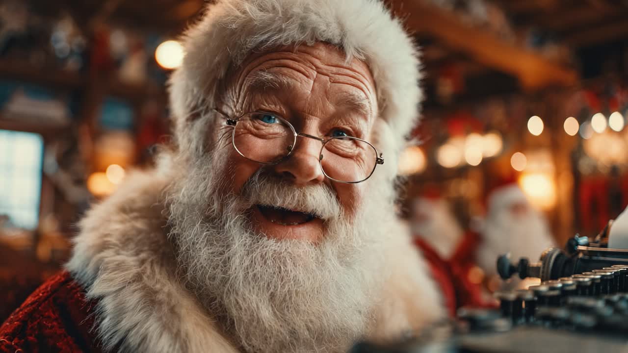 Un gioioso Babbo Natale impegnato in attività festive – Scopri la magia delle feste mentre Babbo Natale diffonde allegria e felicità nel suo laboratorio!