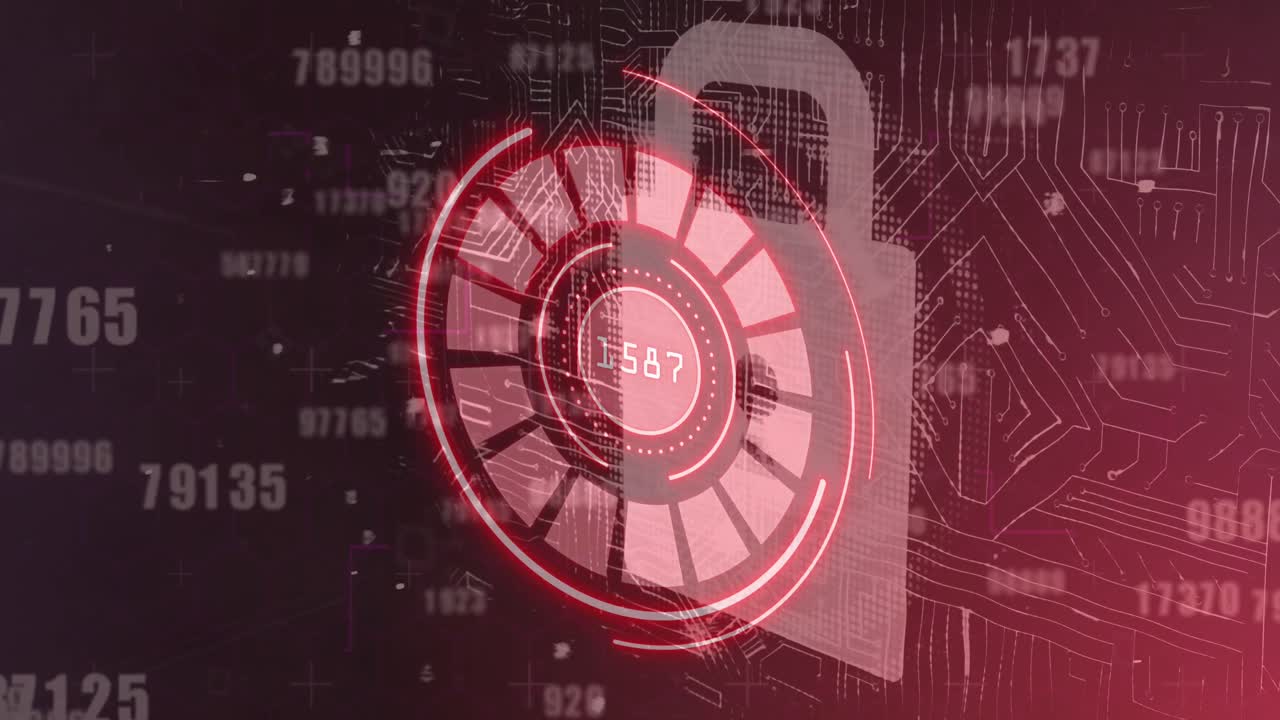 animación del escaneo del alcance con el icono del candado sobre el procesamiento de datos