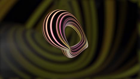 otating círculo 3d en el fondo de un corredor de rayas amarillas y negras. movimiento. movimiento curva forma irregular dinámica que se asemeja a una letra o, bucle sin costuras