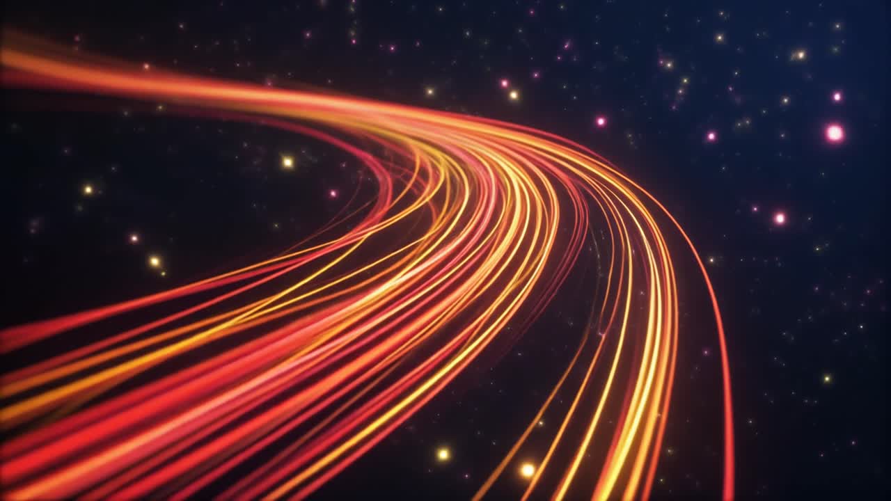 Scie luminose futuristiche rosse e arancioni nel cyberspazio