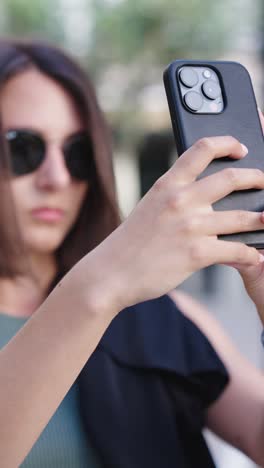 vertical view of female tourist take photos with smartphone camera, mallorca