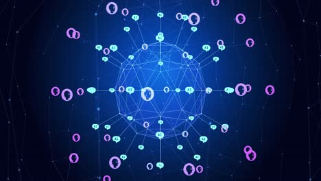 animación del globo con conexiones e iconos sobre fondo azul