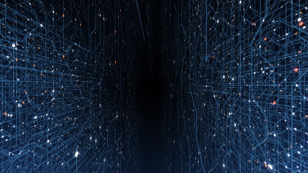 4K seamless loop of print circuit technology cyber and futuristic concept. Circuit Board with moving electrons. CPU processing Data. Futuristic HUD technology Screen Data animation.