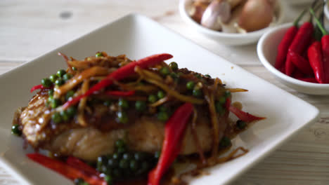 stir-fried spicy and herb with grouper fish fillet