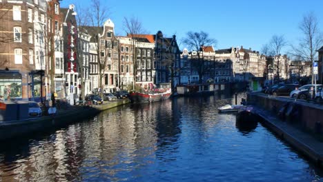 view of one of the beautiful canals of the city of amsterdam