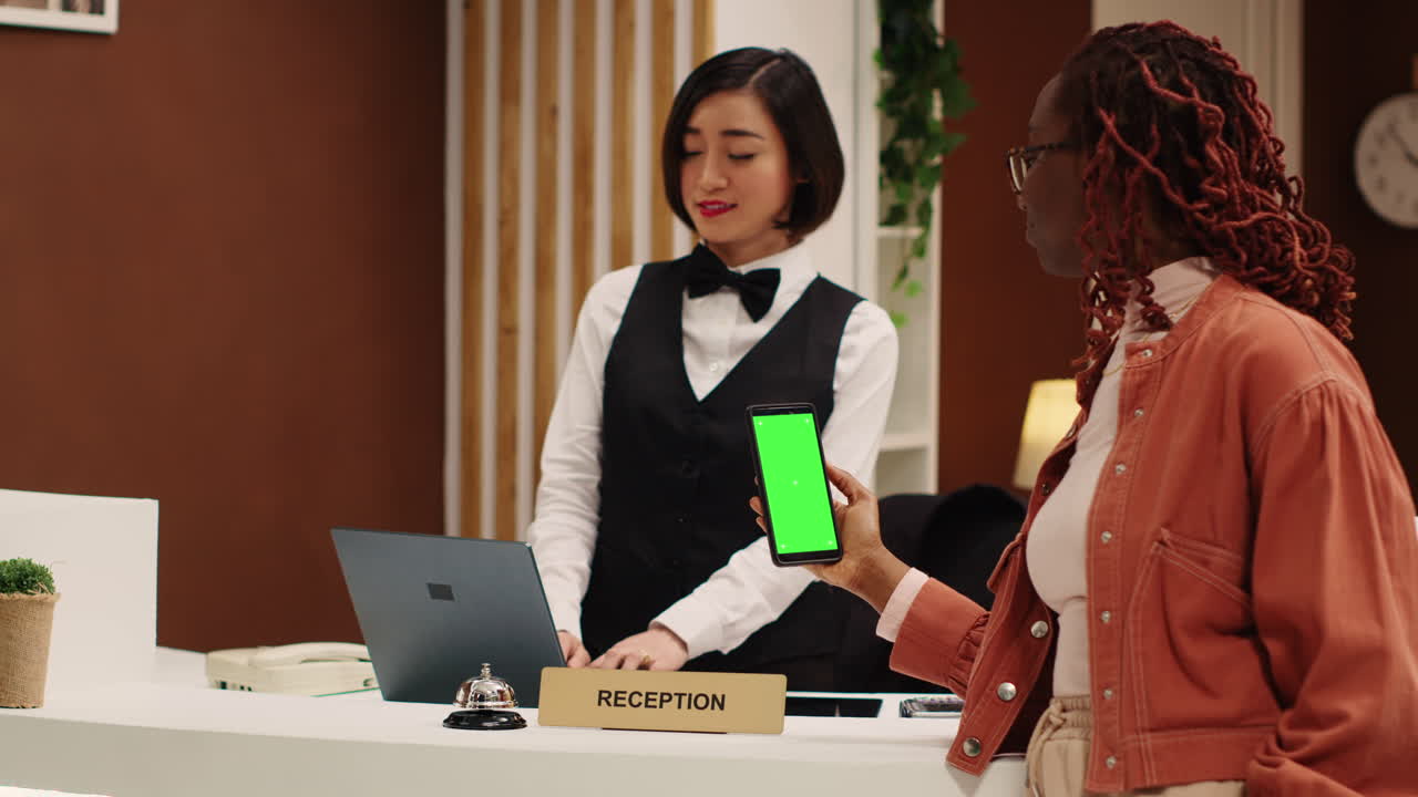 Tourist using phone green screen